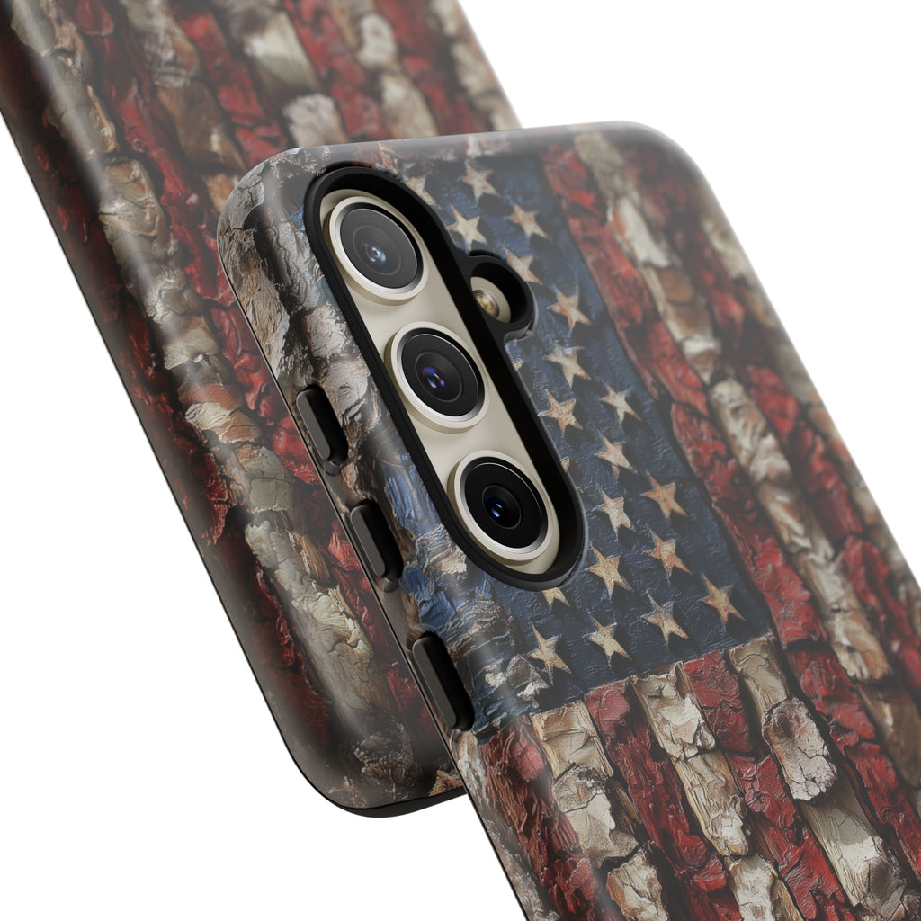 American Flag Bark Wood UV Print