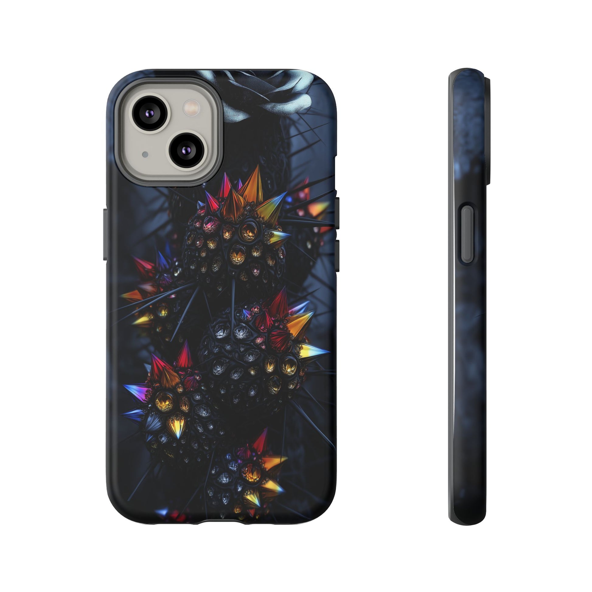 Black Cactus Colorful Glass Shards Dark Desert