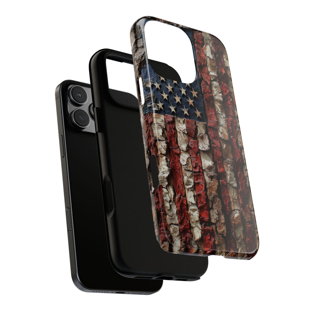 American Flag Bark Wood UV Print