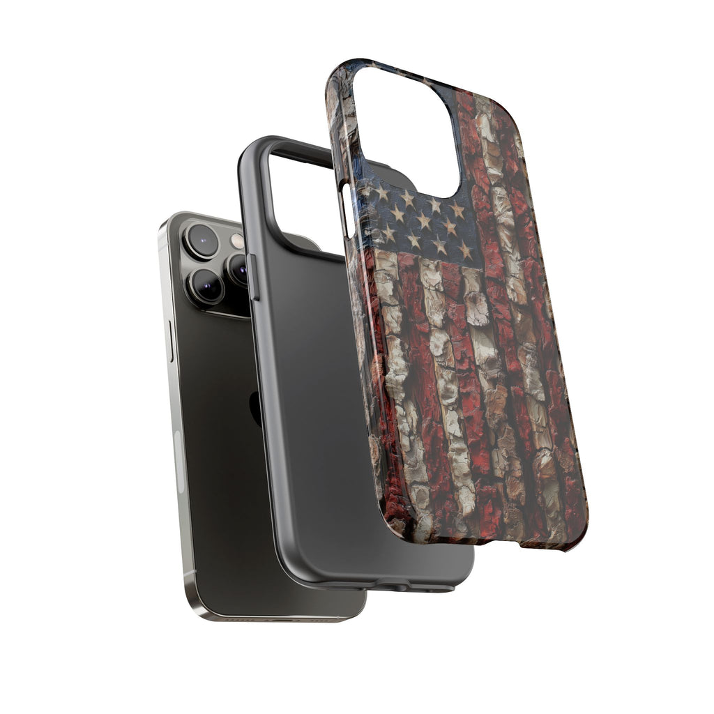 American Flag Bark Wood UV Print