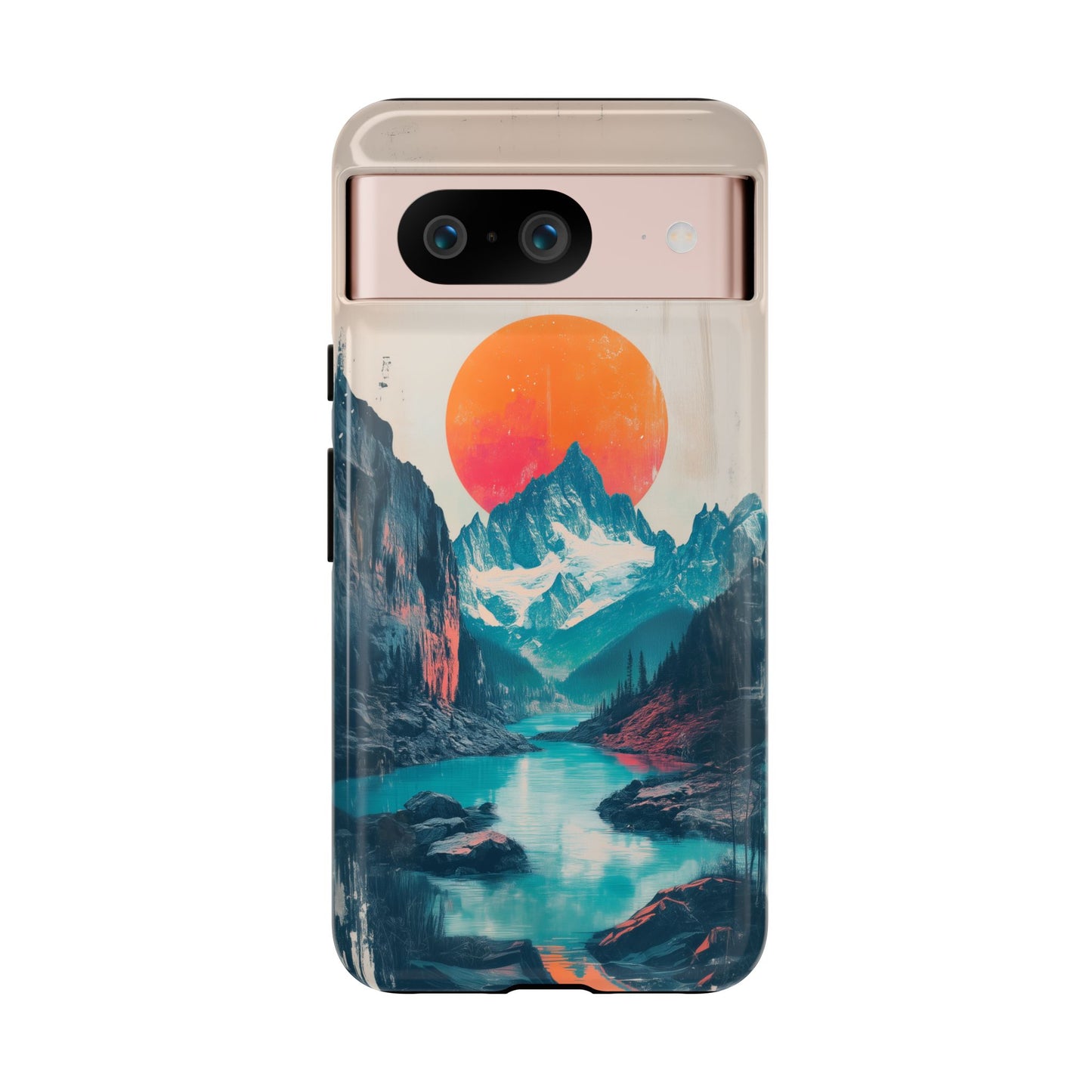 Blue Mountain Orange Sun Risograph