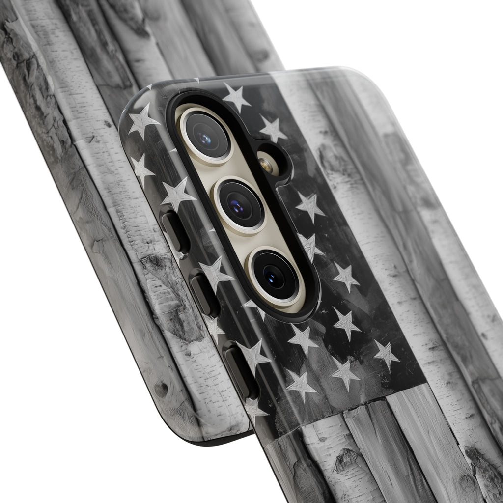 American Flag Flat Gray Wood Tone
