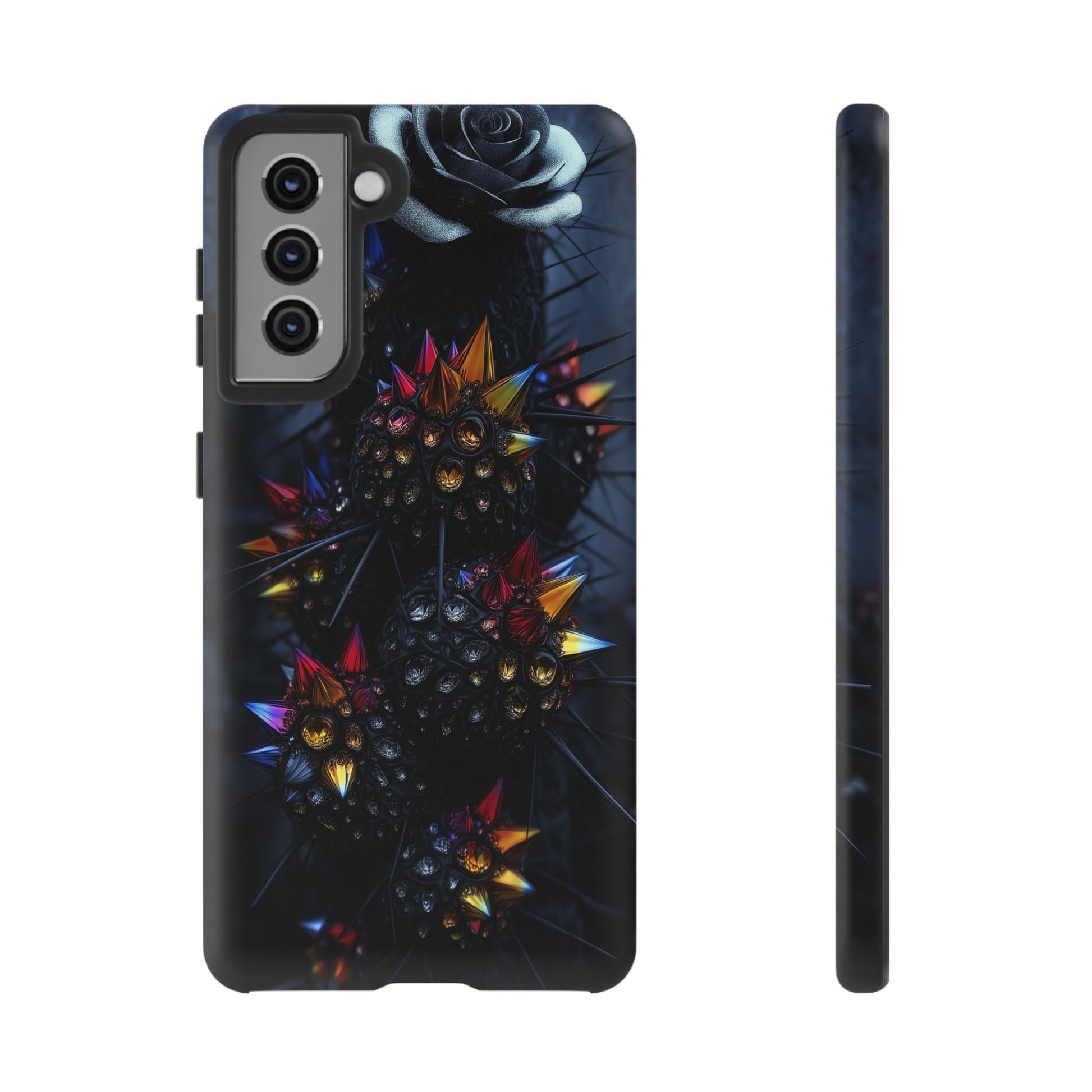 Black Cactus Colorful Glass Shards Dark Desert
