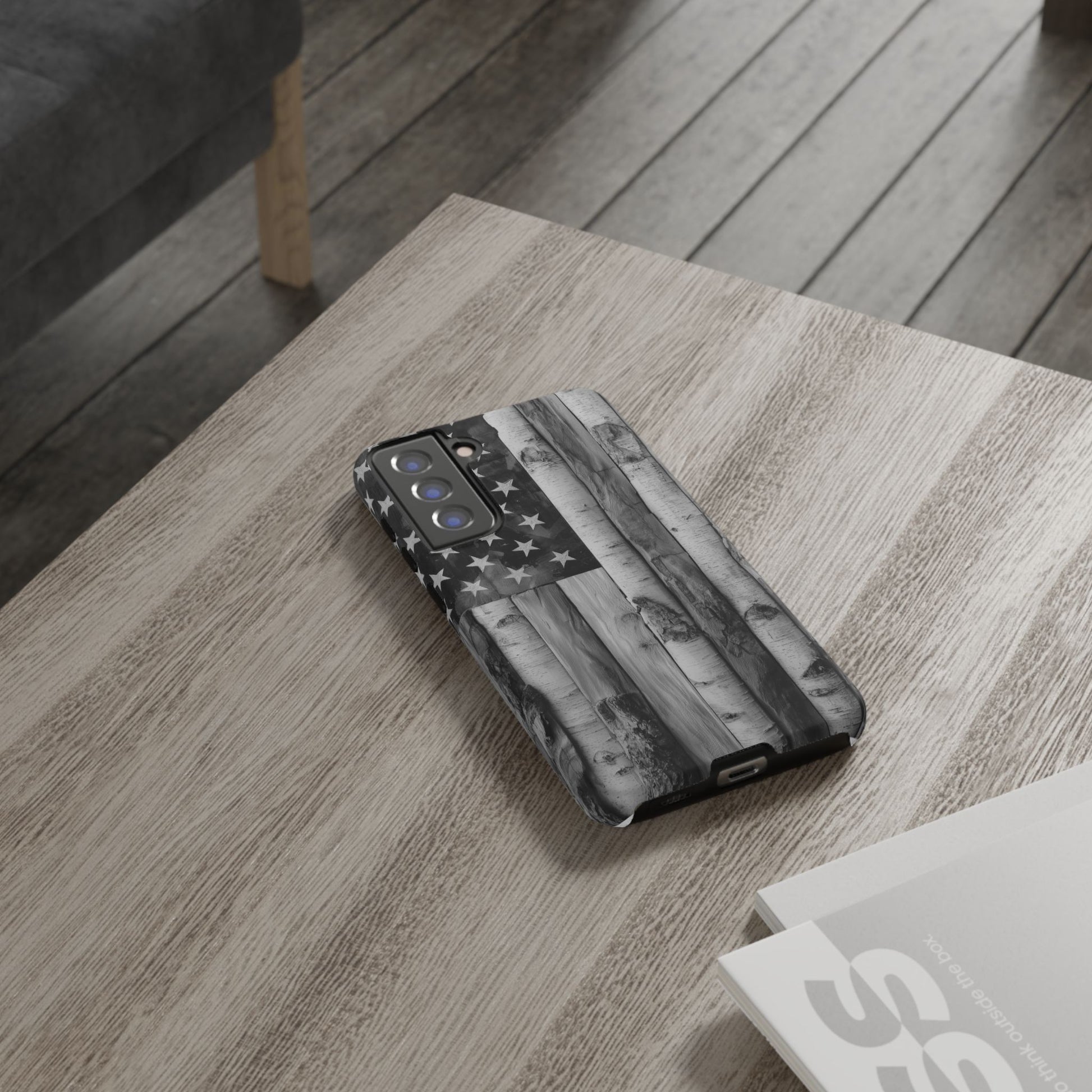 American Flag Flat Gray Wood Tone