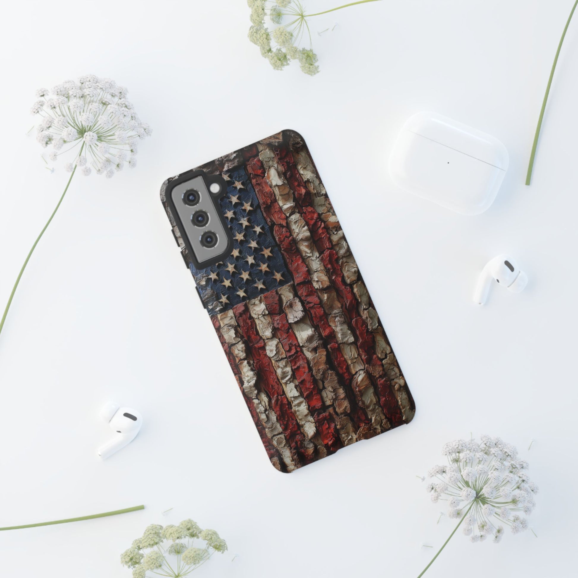 American Flag Bark Wood UV Print