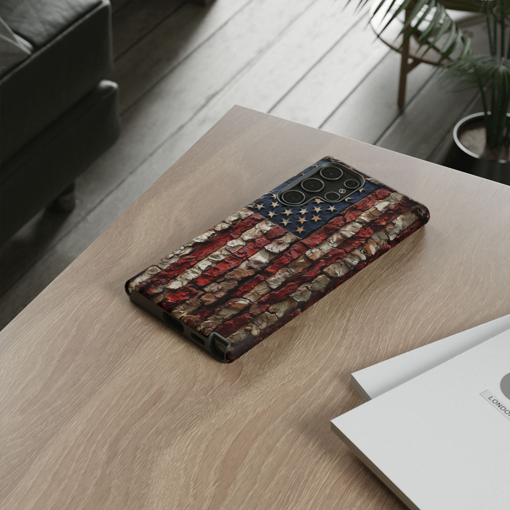 American Flag Bark Wood UV Print