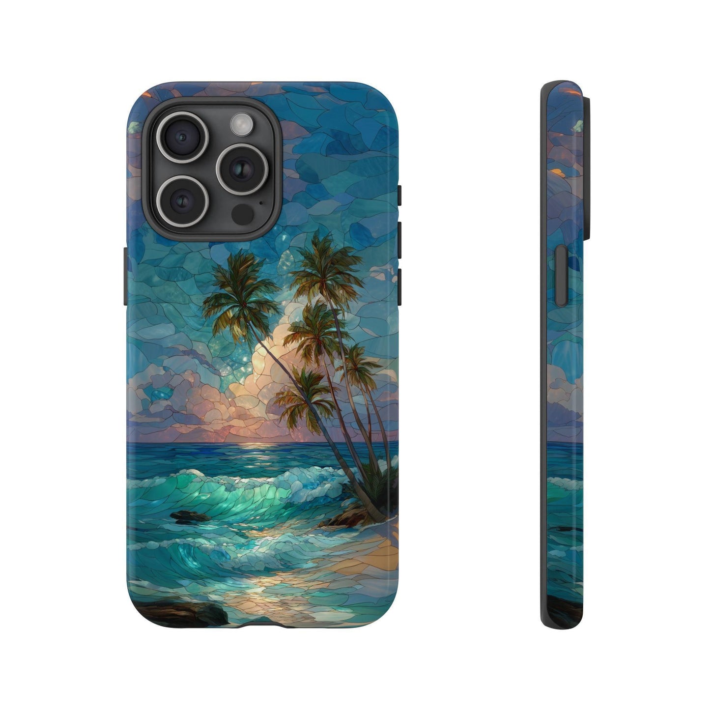 Tropical Beach Palm Trees Stained Glass
