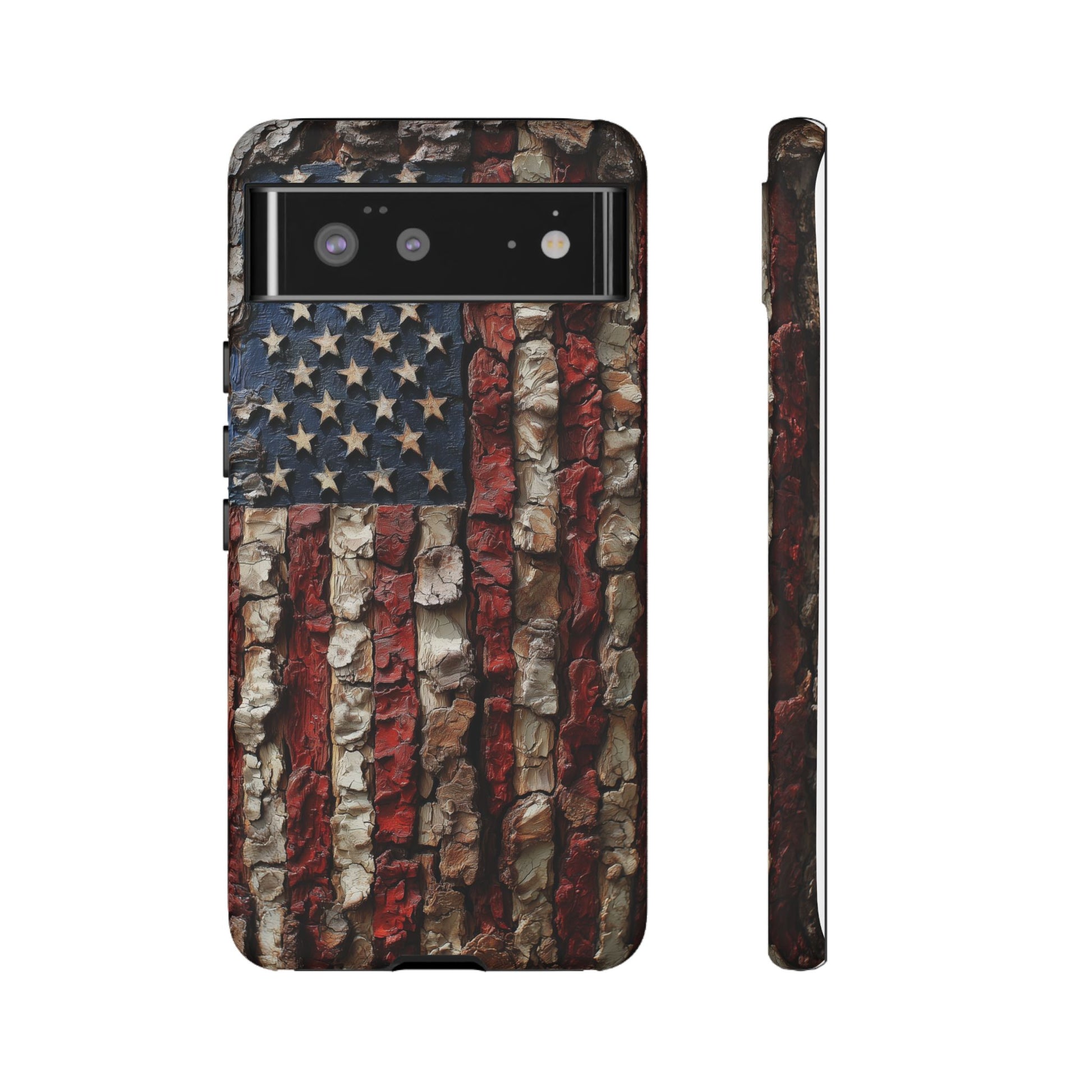 American Flag Bark Wood UV Print