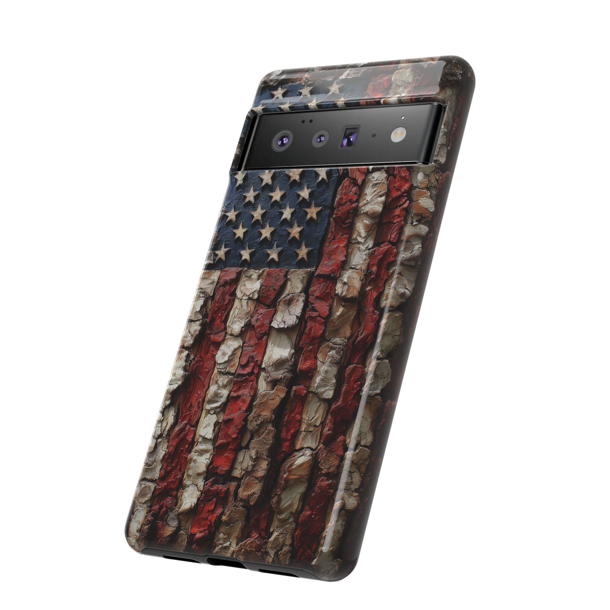 American Flag Bark Wood UV Print