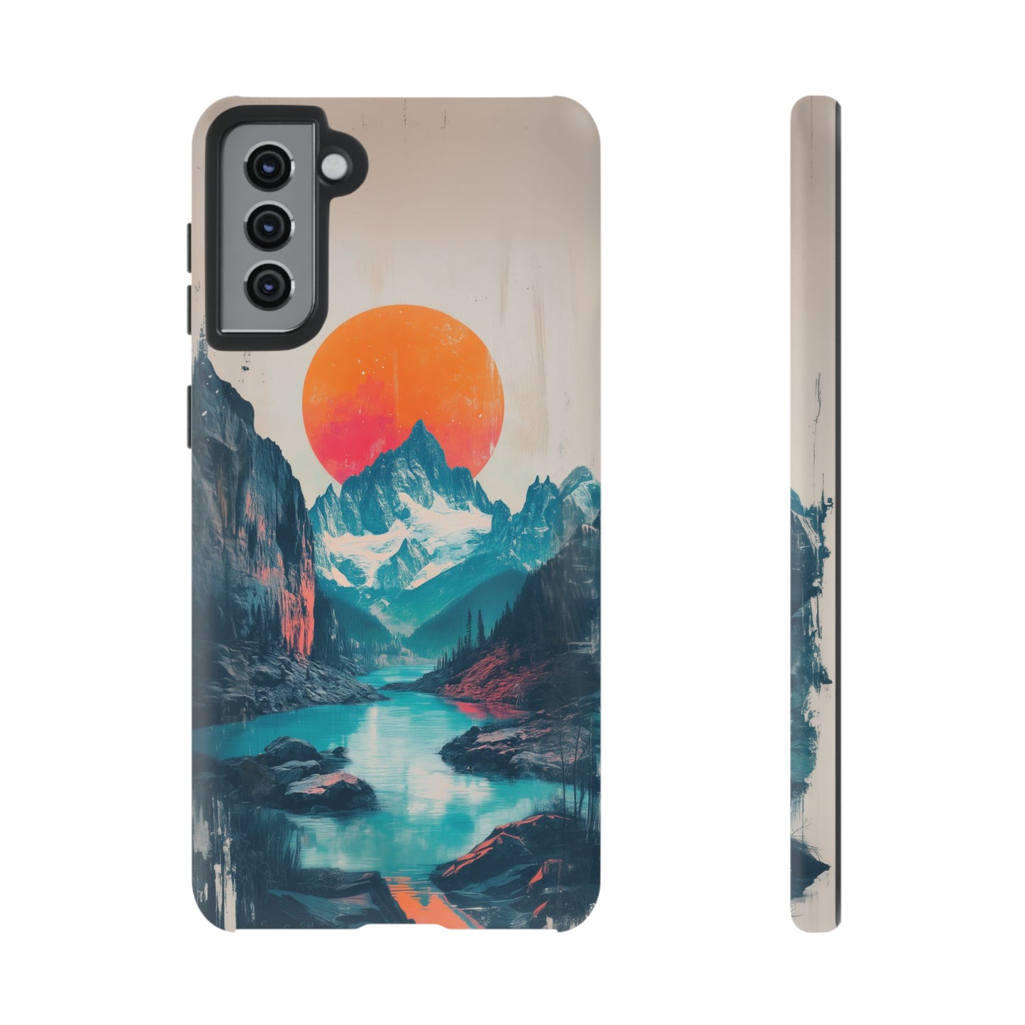 Blue Mountain Orange Sun Risograph