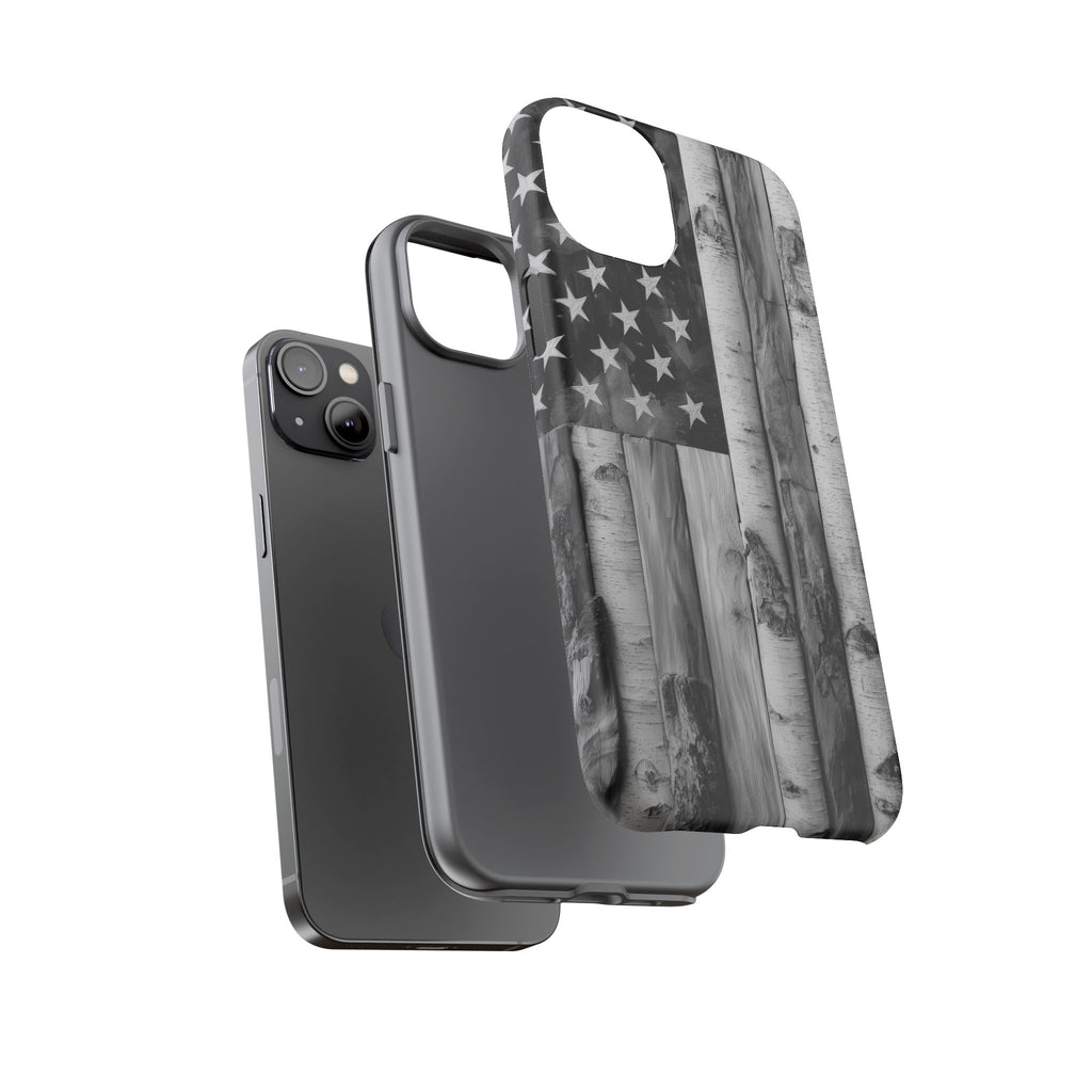 American Flag Flat Gray Wood Tone