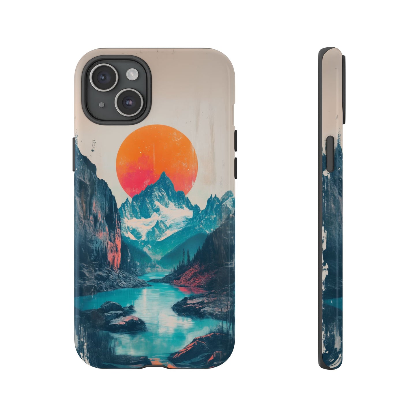 Blue Mountain Orange Sun Risograph