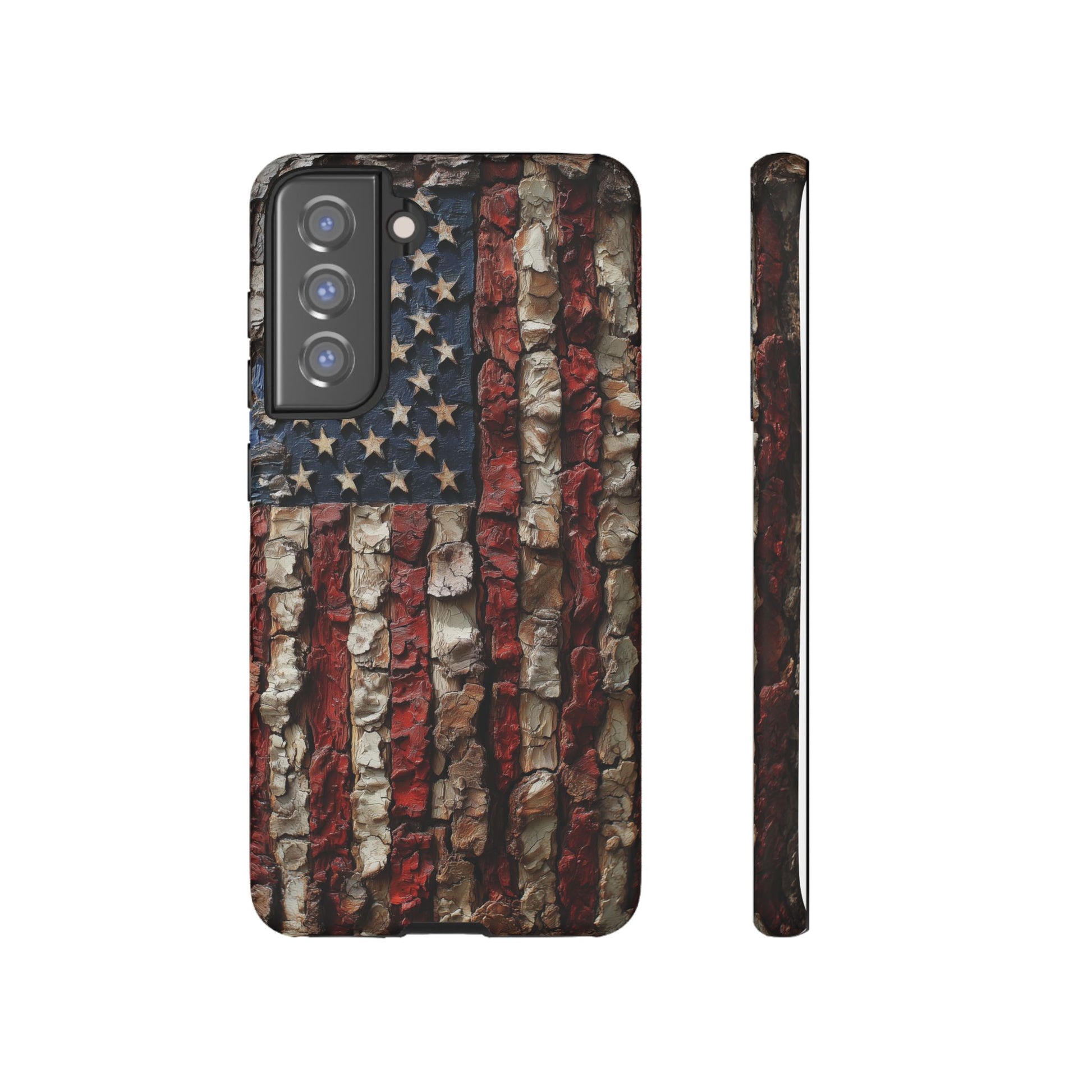 American Flag Bark Wood UV Print