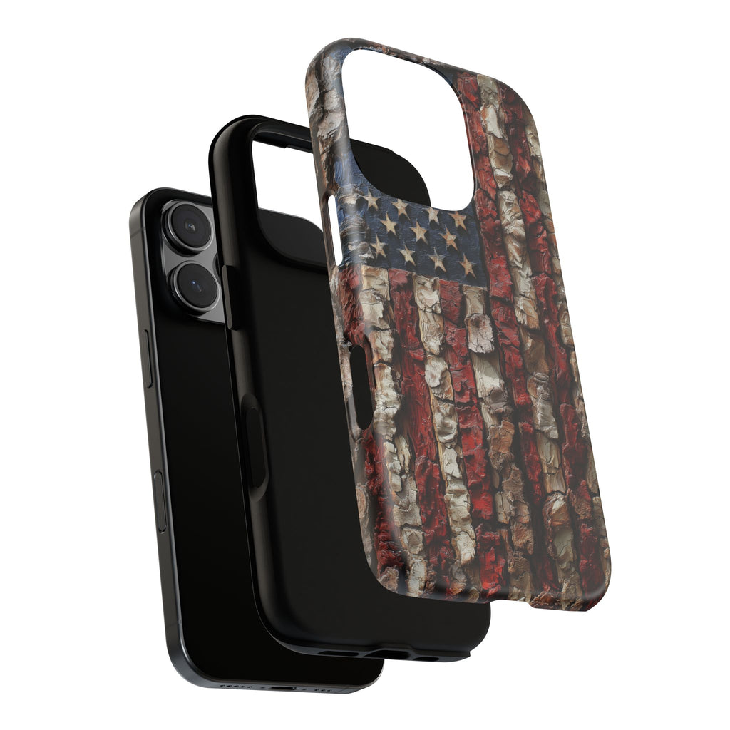 American Flag Bark Wood UV Print