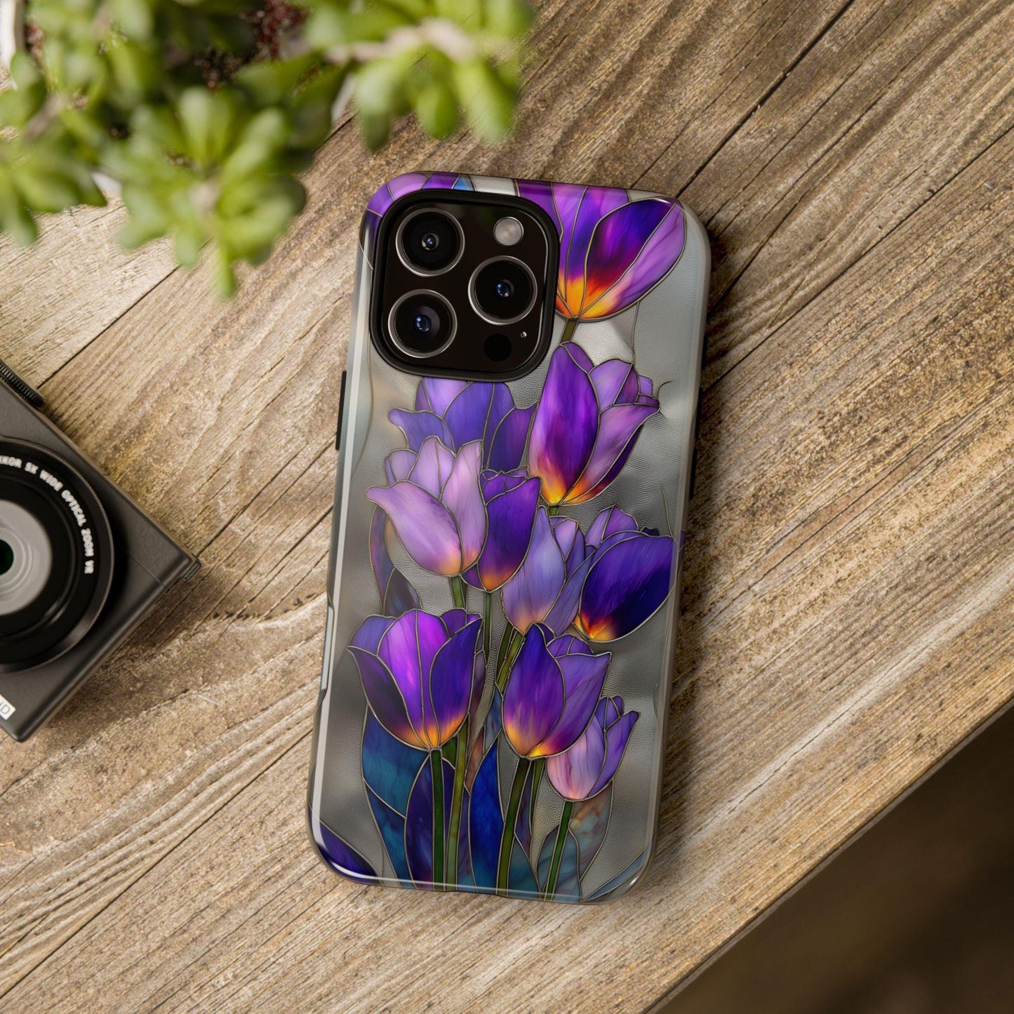 Purple Tulip Flowers Bouquet Stained Glass