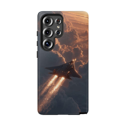 Futuristic Stealth Jet Plane Sunset Clouds