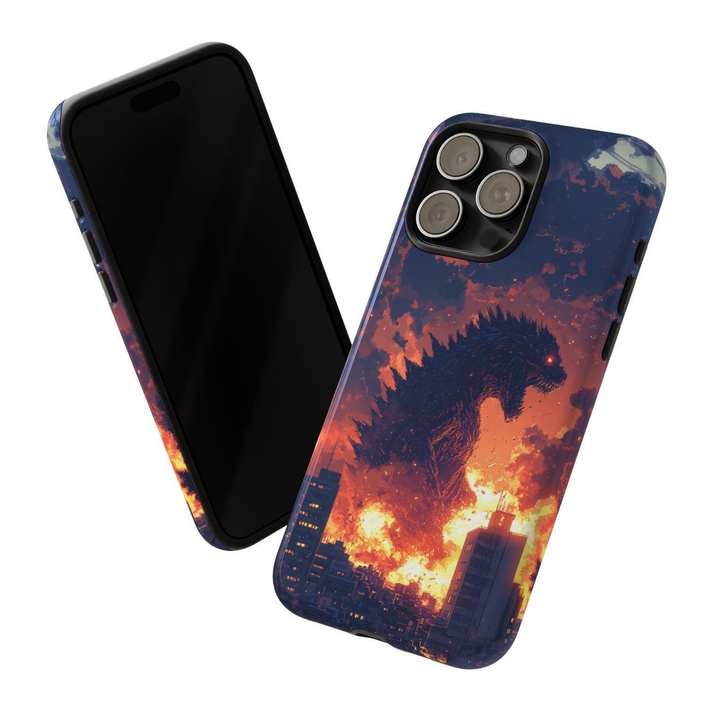 The image is an advertisement for a slim case designed for smartphones. It features a close-up view of the case and a smartphone, highlighting the case's features such as its open access to all ports, impact-resistant corners, raised camera, and screen protection. The case also has a high resolution non-fading print, making it a visually appealing and durable option for smartphone users.