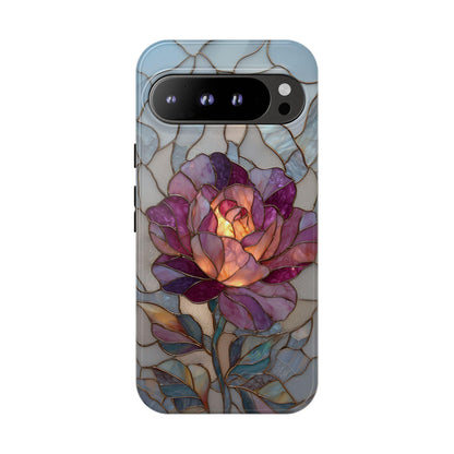 Blooming Rose Flower Silver Stained Glass