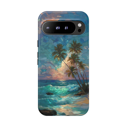 Tropical Beach Palm Trees Stained Glass