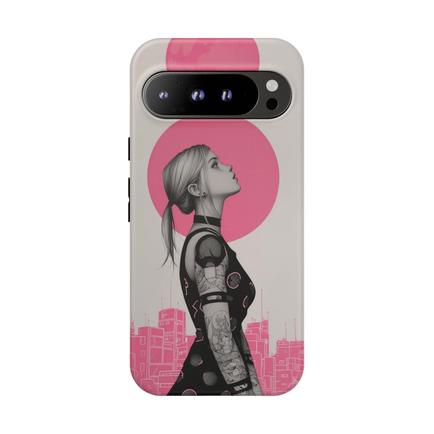 Cyberpunk Pink Neon Girl Portrait