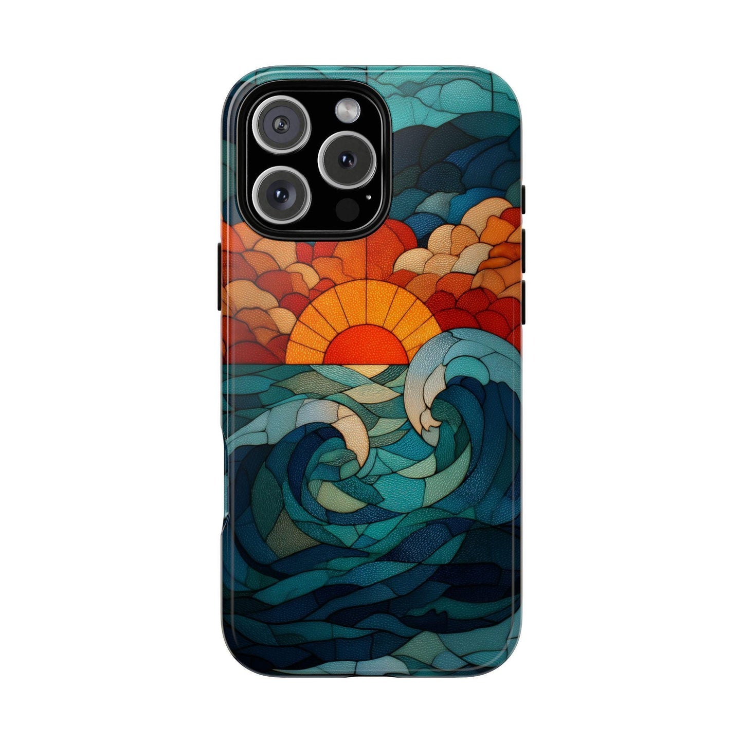 Beach Sunset Teal Orange Stained Glass