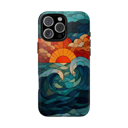 Beach Sunset Teal Orange Stained Glass
