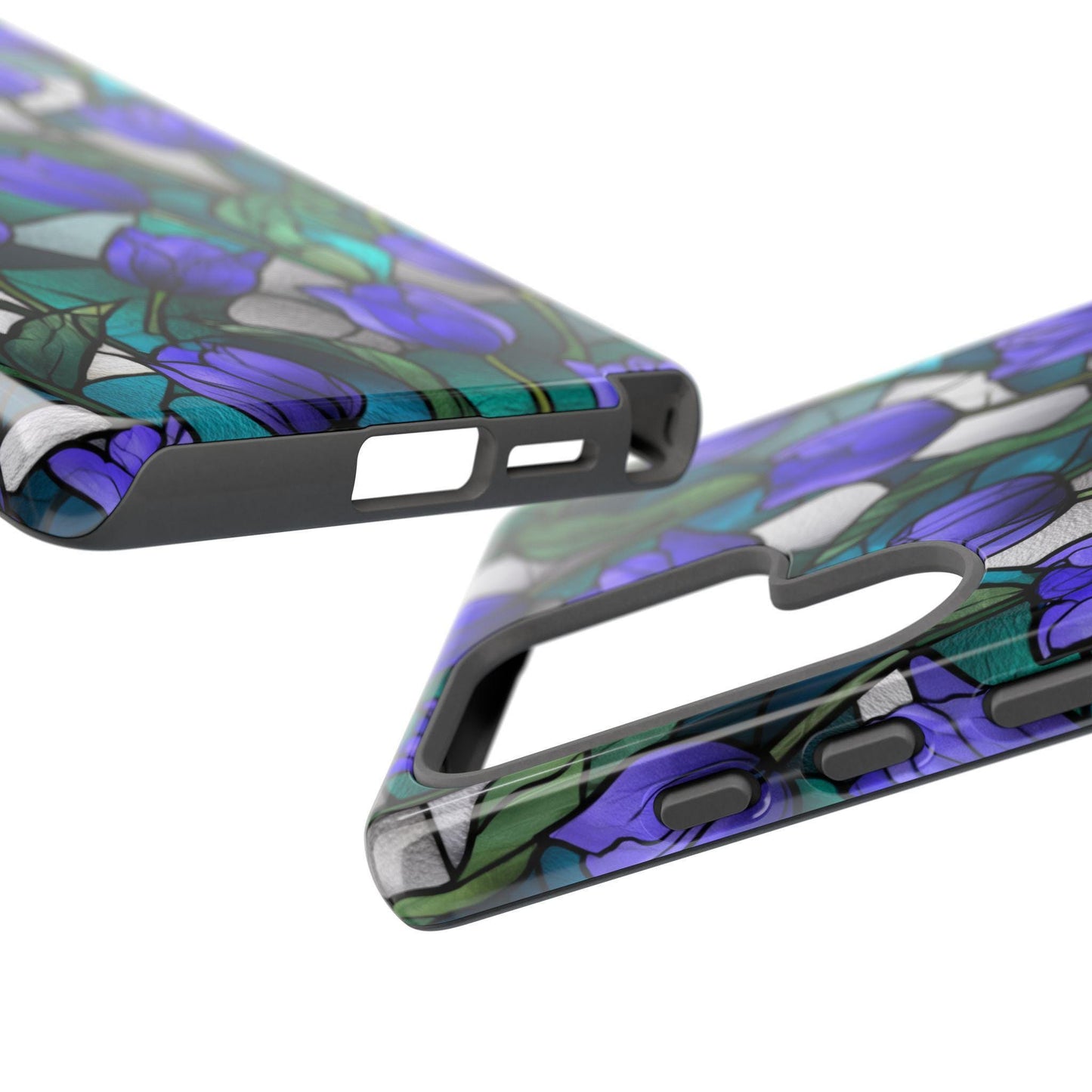 Violet Tulips Teal Floral Stained Glass