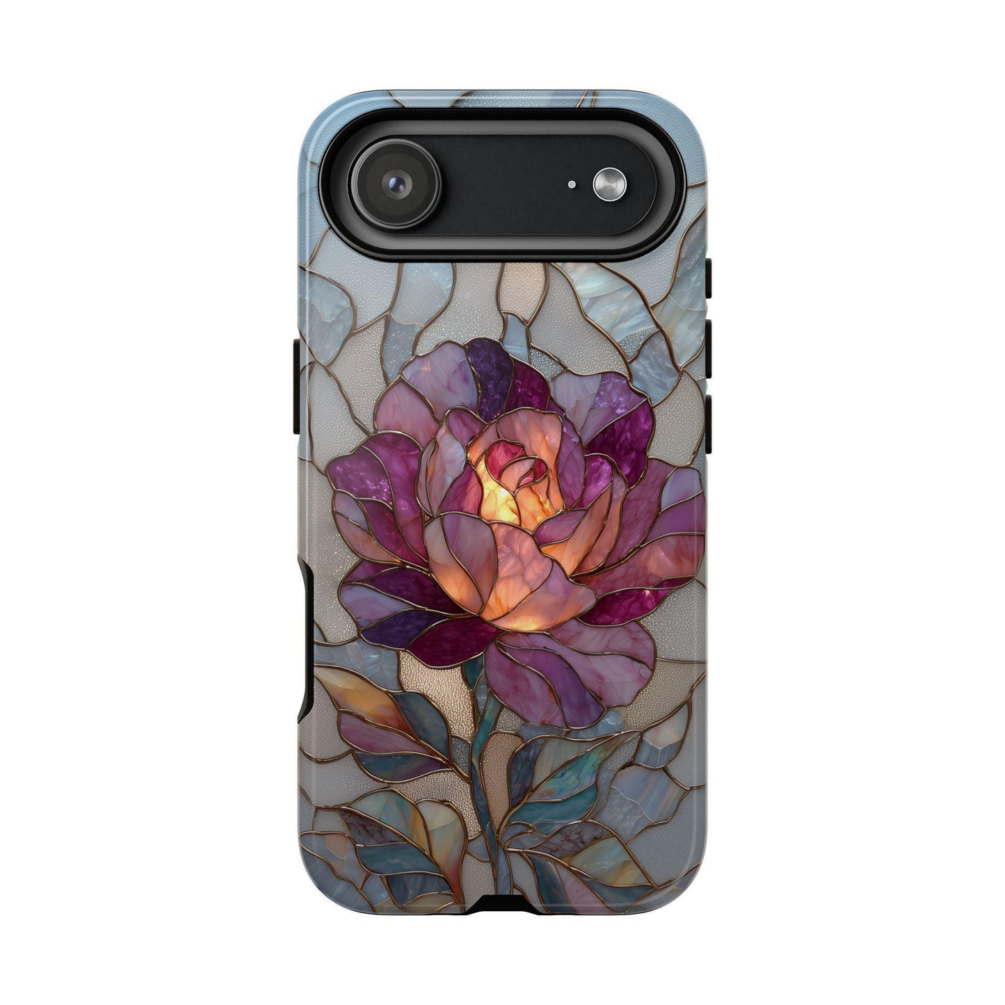 Blooming Rose Flower Silver Stained Glass